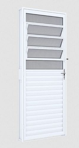 Porta Aço Laminada Basculante Veneziana Mista De Giro 215x85cm Direita Branca