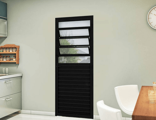 Porta Aço Laminada Basculante Veneziana Mista De Giro 215x85cm Direita Preta rio verde material de construção
